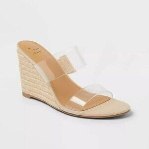 Women's Ansel Double Band Open Toe Wedge Heels - A New Day Tan Size 6